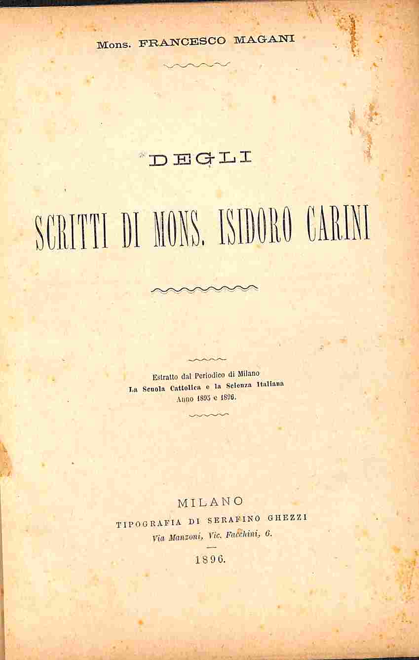 Degli scritti di Mons. Isidoro Carini